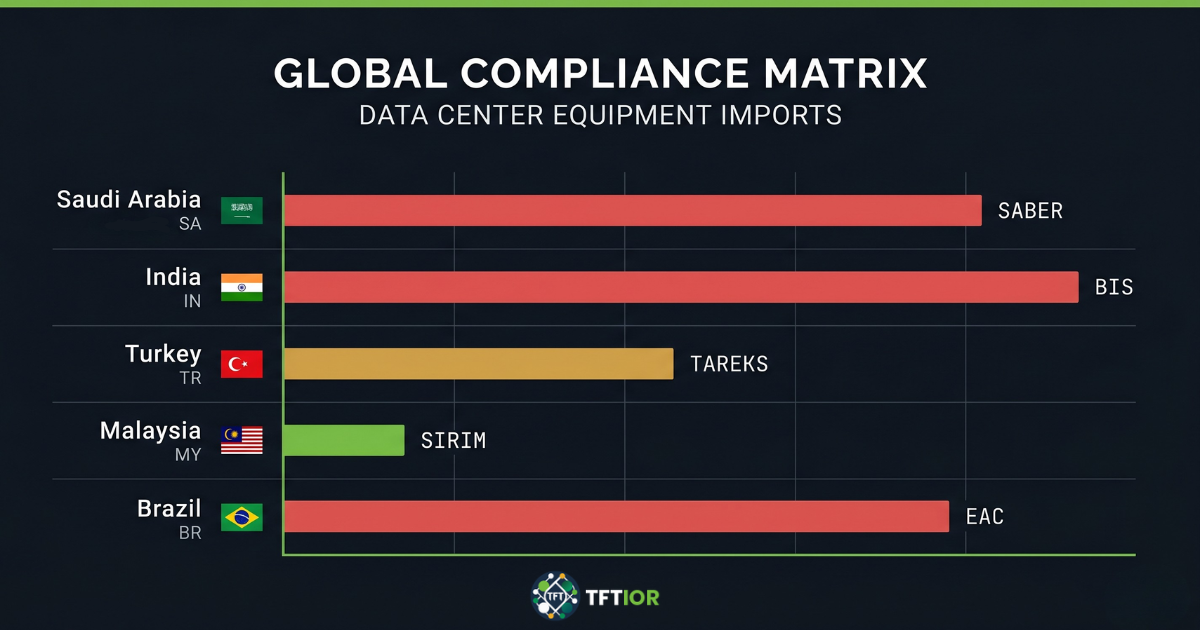 Certification lead-time matrix for data center and IT hardware imports across Saudi Arabia, India, Turkey, Malaysia, Brazil, UAE, Vietnam, Kazakhstan and Singapore