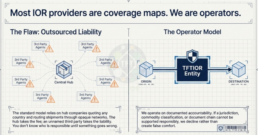 Generic IOR coverage vs Turkey execution model comparison: legal importer entity, TAREKS handling, used-goods permits, BTK/MCKS, storage and custody, post-clearance defensibility
