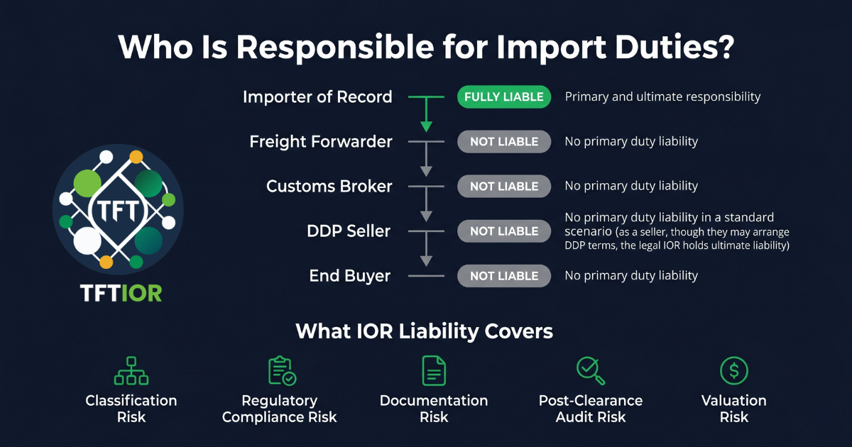 Who is responsible for import duties — IOR liability chain diagram