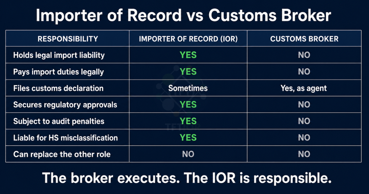 Importer of Record vs Customs Broker comparison table
